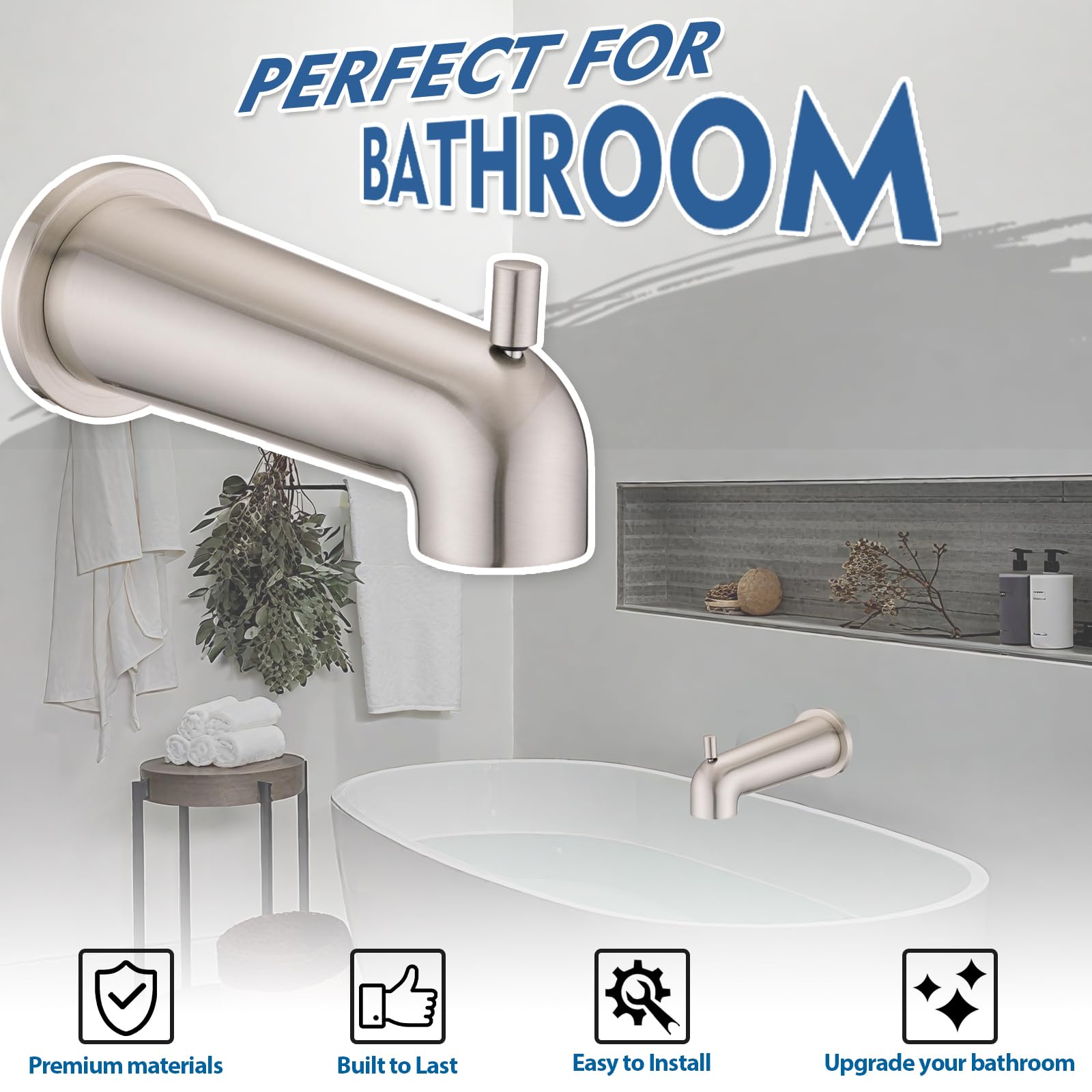 YASINU 7 Inch Slip on Bathtub Spout with Diverter, Compatible with